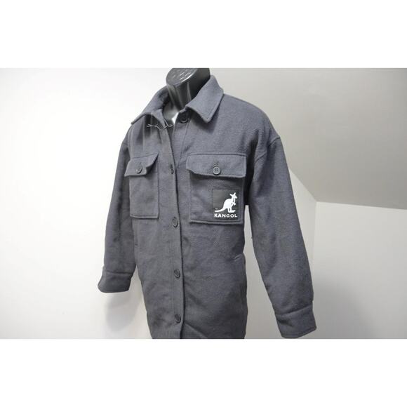 Kangol Shacket Black Button Up Over Jacket Insulated Black Womens Sz Small Long - Picture 1 of 11